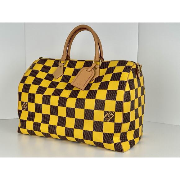 Louis Vuitton Speedy 55 Bandouliere Damier Pop Yellow and Brown Canvas - Picture 2 of 16